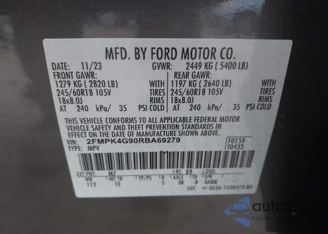 2024 Ford Edge Se z USA, uszkodzony, nr VIN 2FMPK4G90RBA69279